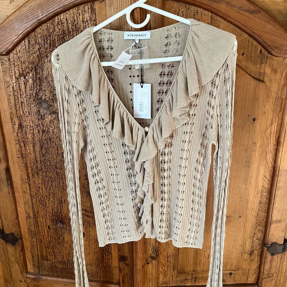 WeWoreWhat Cream Ruffled Cardigan